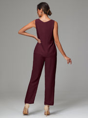 3 Pieces Long Sleeves Chiffon Mother Of The Bride Dress Pants Suits