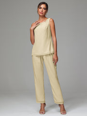 3 Pieces Long Sleeves Chiffon Mother Of The Bride Dress Pants Suits