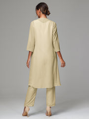 3 Pieces Long Sleeves Chiffon Mother Of The Bride Dress Pants Suits