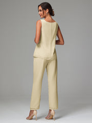 3 Pieces Long Sleeves Chiffon Mother Of The Bride Dress Pants Suits