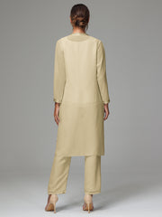 3 Pieces Long Sleeves Chiffon Mother Of The Bride Dress Pants Suits