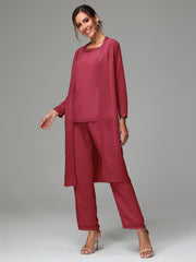 3 Pieces Long Sleeves Chiffon Mother Of The Bride Dress Pants Suits