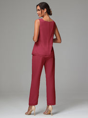 3 Pieces Long Sleeves Chiffon Mother Of The Bride Dress Pants Suits