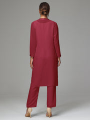 3 Pieces Long Sleeves Chiffon Mother Of The Bride Dress Pants Suits