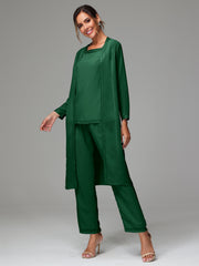 3 Pieces Long Sleeves Chiffon Mother Of The Bride Dress Pants Suits