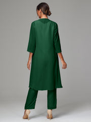 3 Pieces Long Sleeves Chiffon Mother Of The Bride Dress Pants Suits