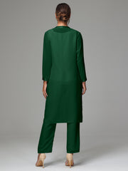 3 Pieces Long Sleeves Chiffon Mother Of The Bride Dress Pants Suits