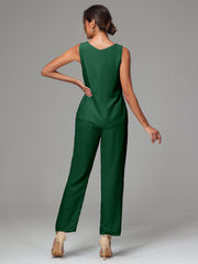 3 Pieces Long Sleeves Chiffon Mother Of The Bride Dress Pants Suits