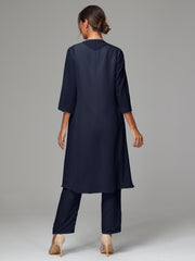 3 Pieces Long Sleeves Chiffon Mother Of The Bride Dress Pants Suits