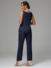 3 Pieces Long Sleeves Chiffon Mother Of The Bride Dress Pants Suits