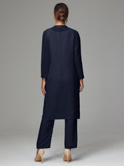 3 Pieces Long Sleeves Chiffon Mother Of The Bride Dress Pants Suits