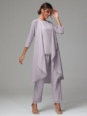 3 Pieces Long Sleeves Chiffon Mother Of The Bride Dress Pants Suits
