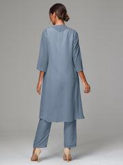 3 Pieces Long Sleeves Chiffon Mother Of The Bride Dress Pants Suits