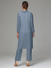 3 Pieces Long Sleeves Chiffon Mother Of The Bride Dress Pants Suits
