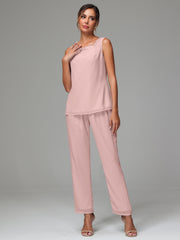 3 Pieces Long Sleeves Chiffon Mother Of The Bride Dress Pants Suits