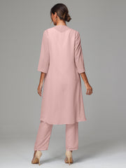 3 Pieces Long Sleeves Chiffon Mother Of The Bride Dress Pants Suits