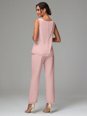 3 Pieces Long Sleeves Chiffon Mother Of The Bride Dress Pants Suits