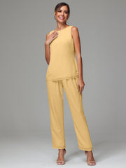 3 Pieces Long Sleeves Chiffon Mother Of The Bride Dress Pants Suits