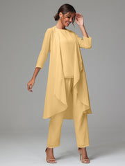 3 Pieces Long Sleeves Chiffon Mother Of The Bride Dress Pants Suits