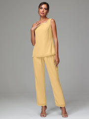 3 Pieces Long Sleeves Chiffon Mother Of The Bride Dress Pants Suits