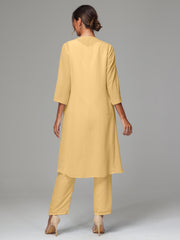 3 Pieces Long Sleeves Chiffon Mother Of The Bride Dress Pants Suits