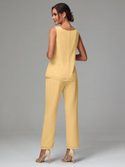 3 Pieces Long Sleeves Chiffon Mother Of The Bride Dress Pants Suits