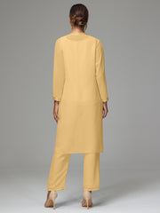 3 Pieces Long Sleeves Chiffon Mother Of The Bride Dress Pants Suits