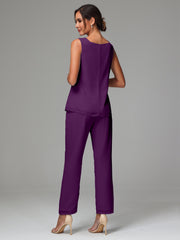 3 Pieces Long Sleeves Chiffon Mother Of The Bride Dress Pants Suits