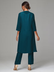 3 Pieces Long Sleeves Chiffon Mother Of The Bride Dress Pants Suits