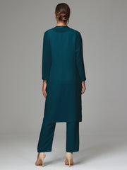 3 Pieces Long Sleeves Chiffon Mother Of The Bride Dress Pants Suits