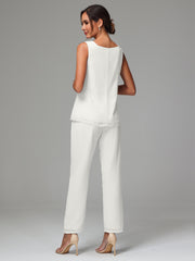 3 Pieces Long Sleeves Chiffon Mother Of The Bride Dress Pants Suits