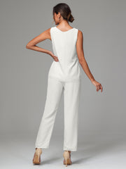 3 Pieces Long Sleeves Chiffon Mother Of The Bride Dress Pants Suits