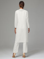 3 Pieces Long Sleeves Chiffon Mother Of The Bride Dress Pants Suits