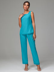 3 Pieces Long Sleeves Chiffon Mother Of The Bride Dress Pants Suits