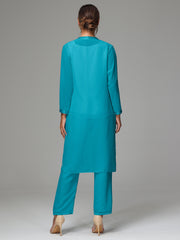 3 Pieces Long Sleeves Chiffon Mother Of The Bride Dress Pants Suits