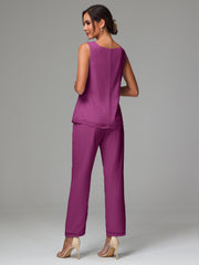 3 Pieces Long Sleeves Chiffon Mother Of The Bride Dress Pants Suits