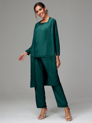 3 Pieces Long Sleeves Chiffon Mother Of The Bride Dress Pants Suits