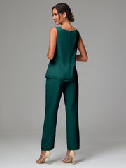 3 Pieces Long Sleeves Chiffon Mother Of The Bride Dress Pants Suits