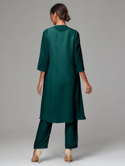 3 Pieces Long Sleeves Chiffon Mother Of The Bride Dress Pants Suits