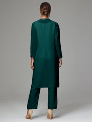 3 Pieces Long Sleeves Chiffon Mother Of The Bride Dress Pants Suits