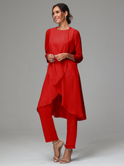 3 Pieces Long Sleeves Chiffon Mother Of The Bride Dress Pants Suits