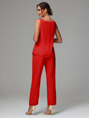 3 Pieces Long Sleeves Chiffon Mother Of The Bride Dress Pants Suits