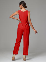 3 Pieces Long Sleeves Chiffon Mother Of The Bride Dress Pants Suits