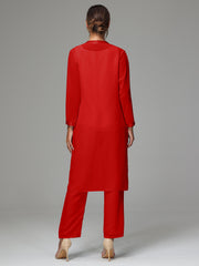 3 Pieces Long Sleeves Chiffon Mother Of The Bride Dress Pants Suits