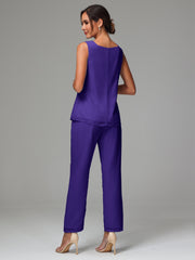 3 Pieces Long Sleeves Chiffon Mother Of The Bride Dress Pants Suits