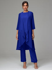 3 Pieces Long Sleeves Chiffon Mother Of The Bride Dress Pants Suits