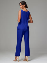 3 Pieces Long Sleeves Chiffon Mother Of The Bride Dress Pants Suits