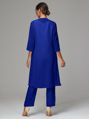 3 Pieces Long Sleeves Chiffon Mother Of The Bride Dress Pants Suits