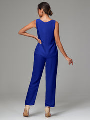 3 Pieces Long Sleeves Chiffon Mother Of The Bride Dress Pants Suits