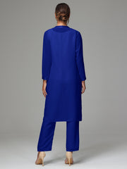 3 Pieces Long Sleeves Chiffon Mother Of The Bride Dress Pants Suits